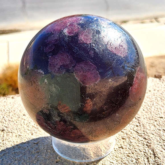 Vibrant Garnet & Astrophyllite Sphere - Picture 2 of 16